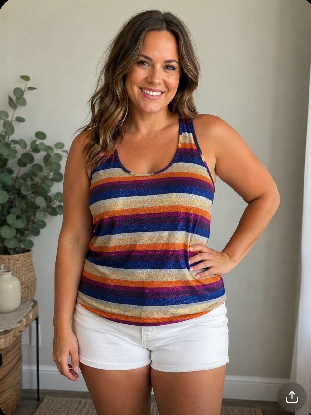 Love J Glitter-Striped Retro Racerback Tank Top – Women’s Large